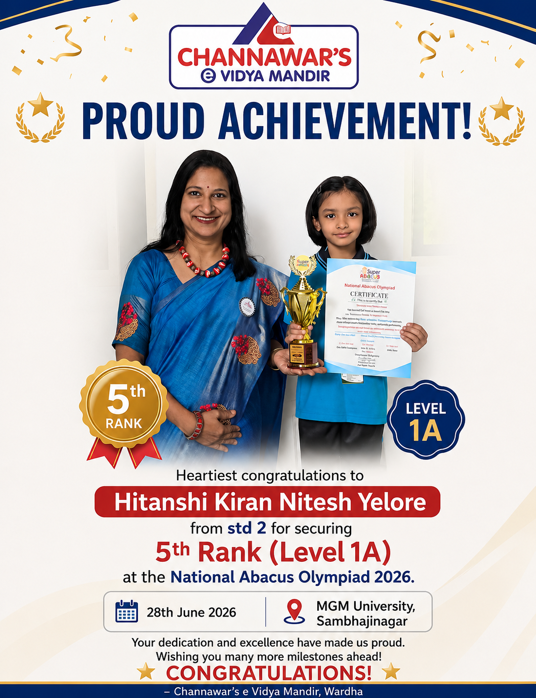National Abacus Olympiad — Achievement Poster